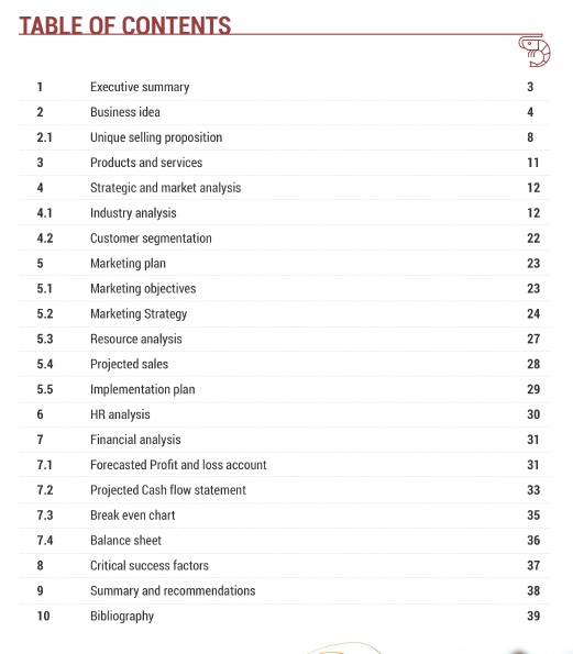 Seafood Business Plan Index